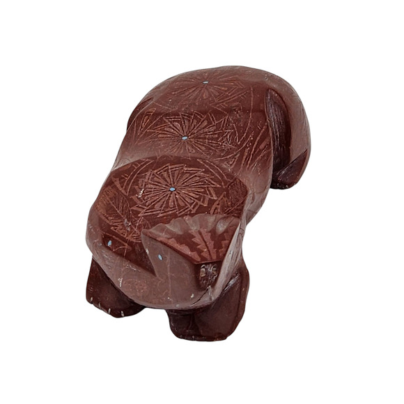 Native American Zuni Bear Fetish Derrick Kaamasee Pipestone Carving Turquoise 4" - Picture 7 of 16